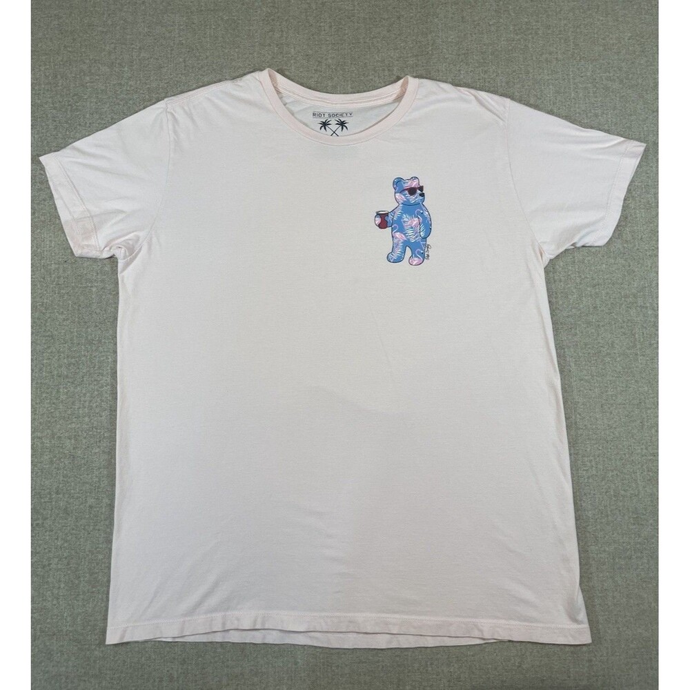 Riot Society Pink Bear Graphic Print T-Shirt Crew Neck Mens Size XL